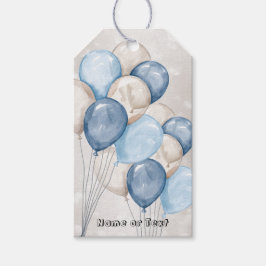 Schattige Waterverf Blauw Witte Ballonnen Feest Cadeaulabel