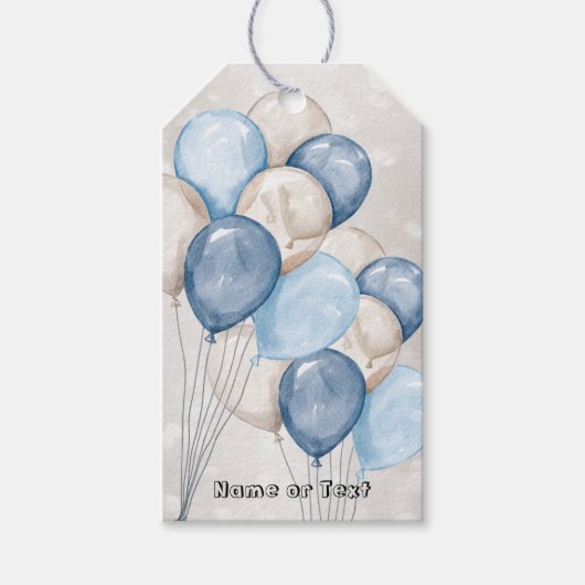 Schattige Waterverf Blauw Witte Ballonnen Feest Cadeaulabel (Voorkant)