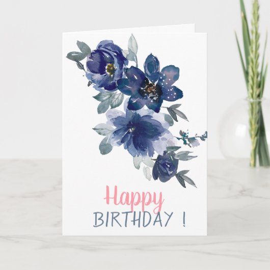 Schattige Waterverf Blauwe Bloemen Birthday Kaart (Voorkant)