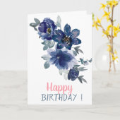 Schattige Waterverf Blauwe Bloemen Birthday Kaart (Gele Bloem)