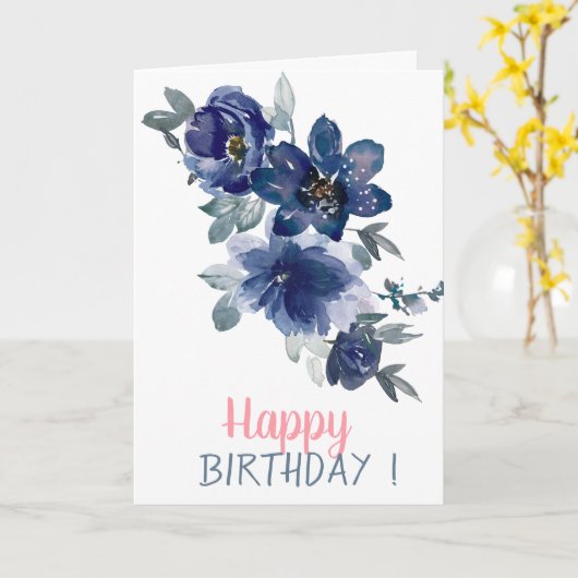 Schattige Waterverf Blauwe Bloemen Birthday Kaart (Gele Bloem)