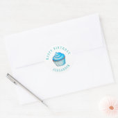 Schattige waterverf blauwe verjaardag aangepaste n ronde sticker (Envelop)