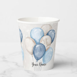 Schattige Waterverf Blauwe Witte Ballonnen Feest Papieren Bekers
