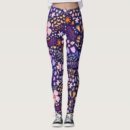 Schattige waterverf bloeiende lente bloemen aangep leggings (Voorkant)