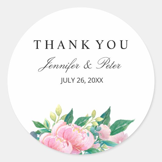 SCHATTIGE WATERVERF BLOEMEN DECOUPAGE DANK U RONDE STICKER (Voorkant)