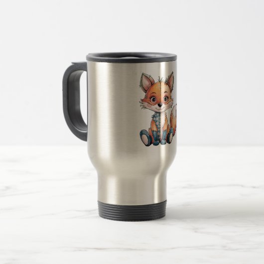 Schattige Waterverf Bloemen Patchwork Fox Reisbeker (Voorkant links)