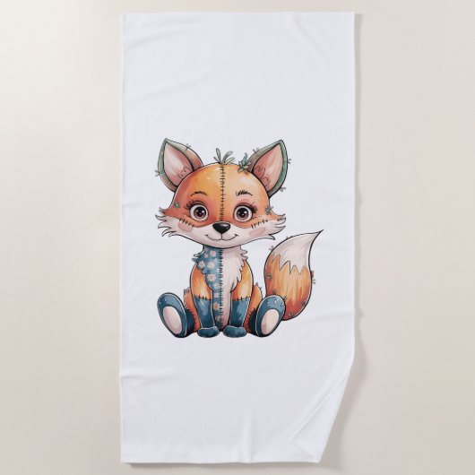 Schattige Waterverf Bloemen Patchwork Fox Strandlaken (Voorkant)