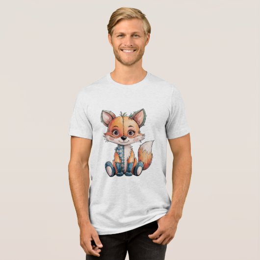Schattige Waterverf Bloemen Patchwork Fox Tri-Blend Shirt (Voorkant volledig)