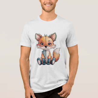 Schattige Waterverf Bloemen Patchwork Fox Tri-Blend Shirt