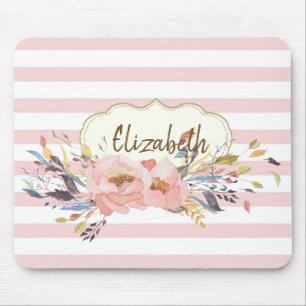 Schattige Waterverf Bloemen, Stripes - Gepersonali Muismat