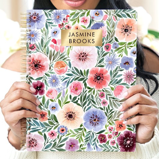 Schattige waterverf bloemenaangepaste naam planner