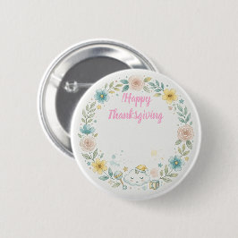 Schattige Waterverf Bloemige Gelukkige Thanksgivin Ronde Button 5,7 Cm