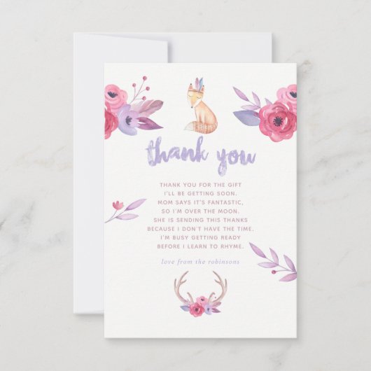 Schattige waterverf Boho-stam babyshower bedankt (Voorkant)