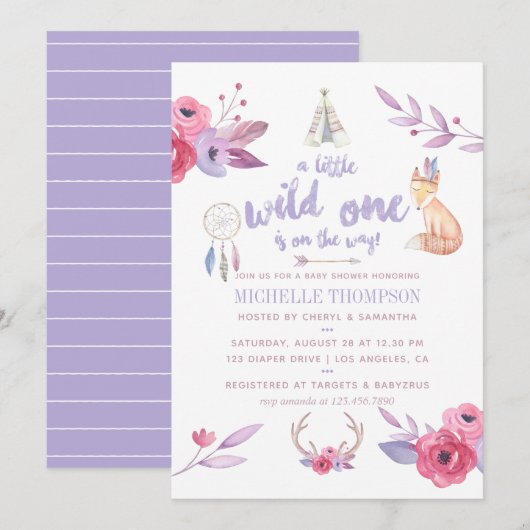 Schattige waterverf Boho-stam babyshower uitnodigi Kaart (Voorkant / Achterkant)