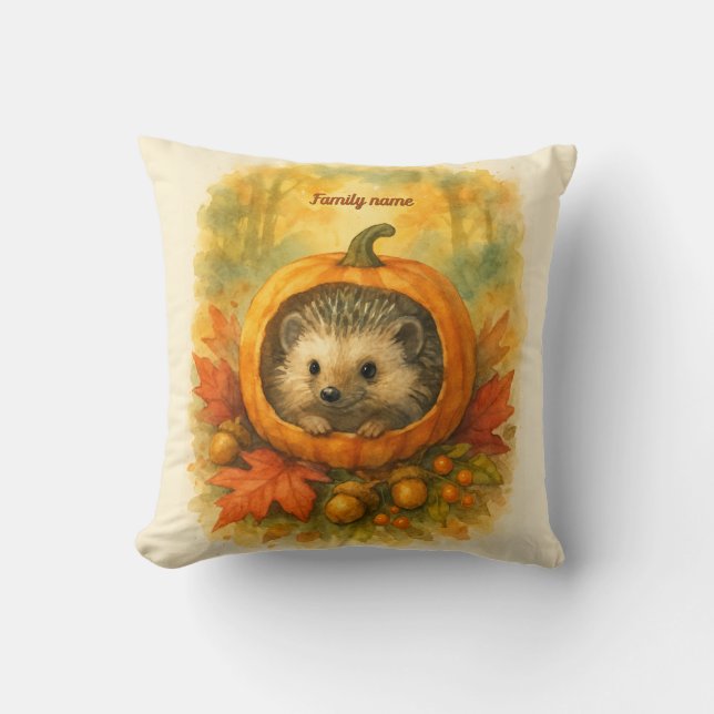 Schattige Waterverf Bos Oogst Bewaker Herfst Kussen (Voorkant)