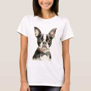 SCHATTIGE WATERVERF BOSTON TERRIER DOG T-SHIRT