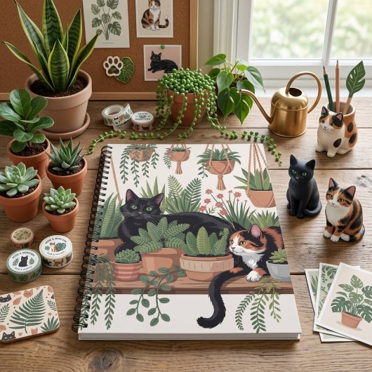 Schattige waterverf botanische kat notitieboek