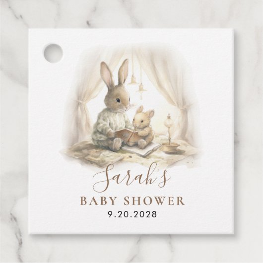 Schattige Waterverf Bunny Baby shower Gift Bedankjes Labels (Voorkant)