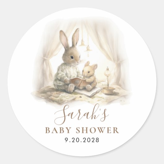 Schattige Waterverf Bunny Baby shower Ronde Sticker (Voorkant)