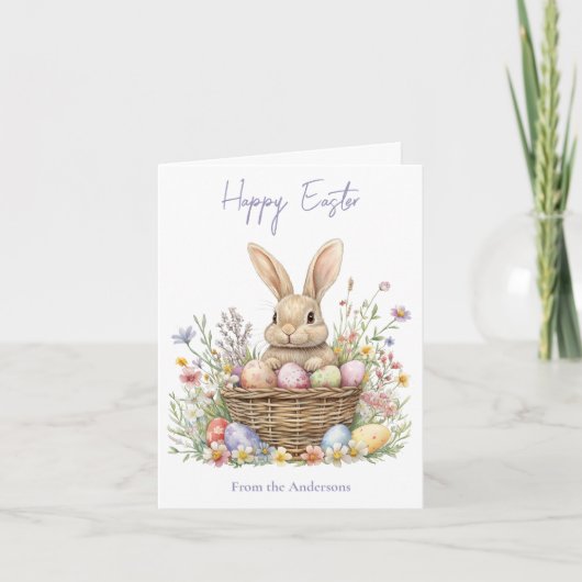 Schattige Waterverf Bunny en Easter Egg Bloemen Feestdagen Kaart (Voorkant)