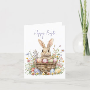 Schattige Waterverf Bunny en Easter Egg Bloemen Feestdagen Kaart