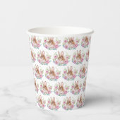 Schattige Waterverf Bunny en Roze Bloemen Patroon Papieren Bekers (Achterkant)