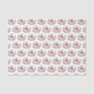 Schattige Waterverf Bunny en Roze Bloemen Patroon Tissuepapier