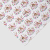 Schattige Waterverf Bunny en Roze Bloemen Patroon Tissuepapier (Detail)
