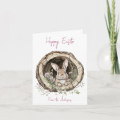 Schattige Waterverf Bunny en Spring Flowers Feestdagen Kaart (Voorkant)