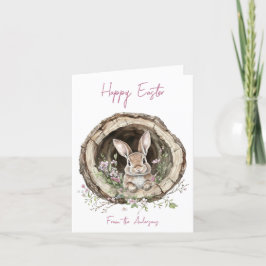 Schattige Waterverf Bunny en Spring Flowers Feestdagen Kaart