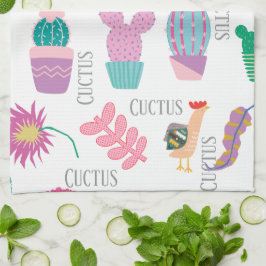 Schattige waterverf cactus en tekst cartoon Roze w Theedoek