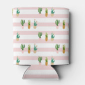 Schattige Waterverf Cactus, roze strepen Blikjeskoeler (Achterkant)