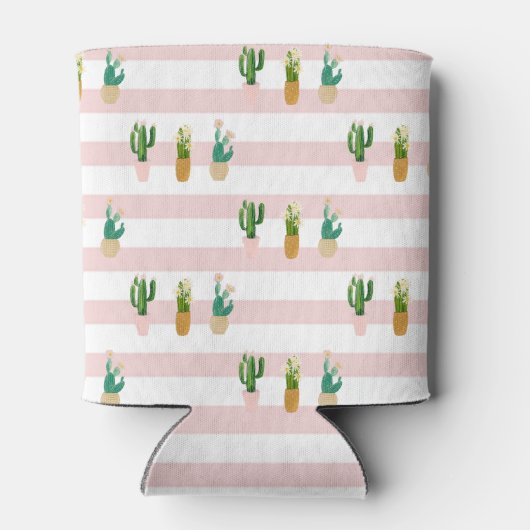 Schattige Waterverf Cactus, roze strepen Blikjeskoeler (Achterkant)