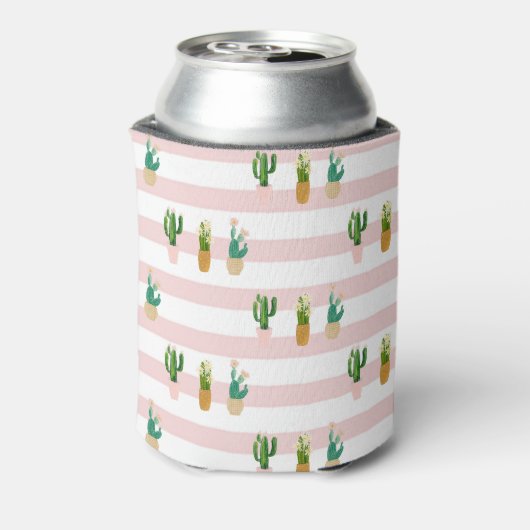 Schattige Waterverf Cactus, roze strepen Blikjeskoeler (Blikje Achterkant)