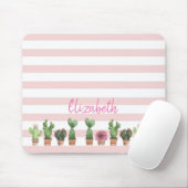 Schattige Waterverf Cactus, roze strepen Muismat (Met muis)