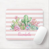 Schattige Waterverf Cactus, zuilroze strepen Muismat (Met muis)