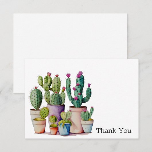Schattige waterverf cactussen succulenten in potte bedankkaart (Voorkant / Achterkant)