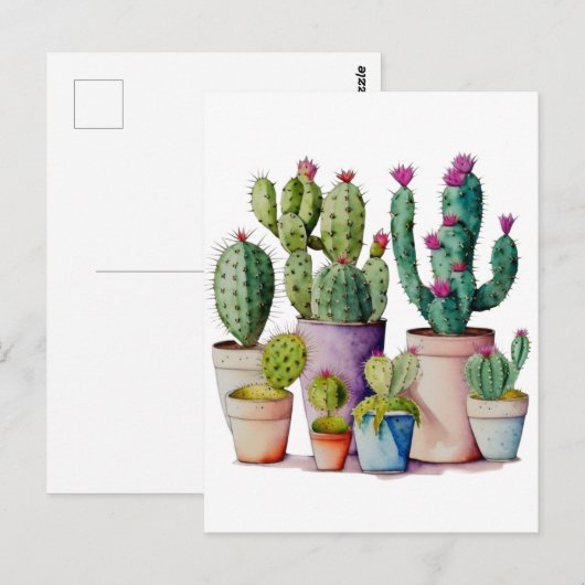 Schattige waterverf cactussen succulenten in potte briefkaart (Voorkant / Achterkant)