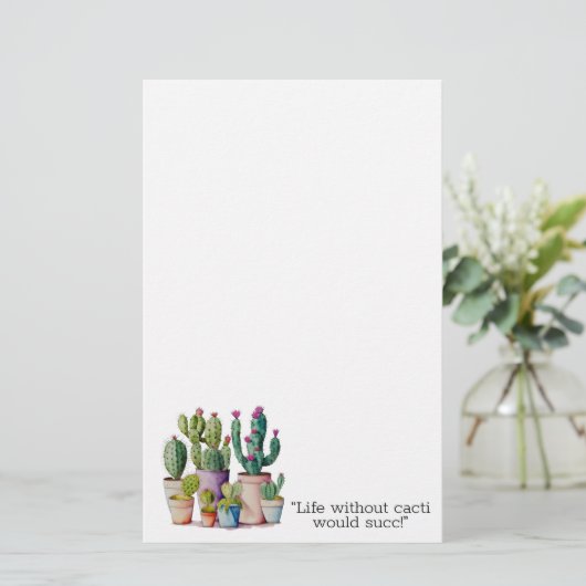 Schattige waterverf cactussen succulenten in potte briefpapier (Staand voorkant)