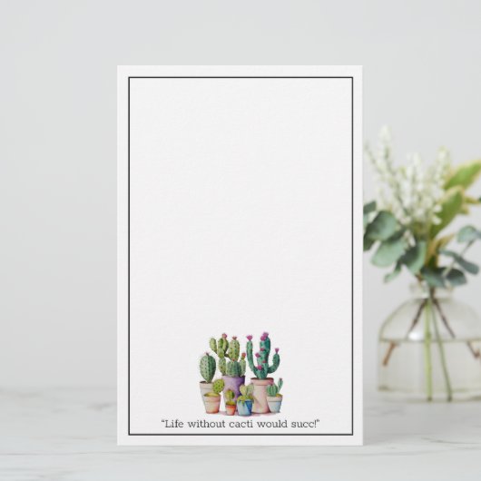 Schattige waterverf cactussen succulenten in potte briefpapier (Staand voorkant)