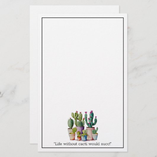 Schattige waterverf cactussen succulenten in potte briefpapier (Voorkant / Achterkant)