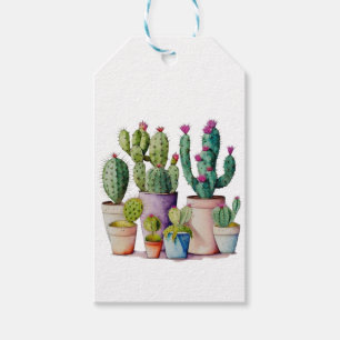 Schattige waterverf cactussen succulenten in potte cadeaulabel