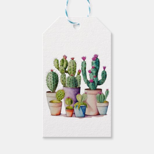 Schattige waterverf cactussen succulenten in potte cadeaulabel (Voorkant)