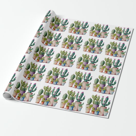 Schattige waterverf cactussen succulenten in potte cadeaupapier (Uitgerold)
