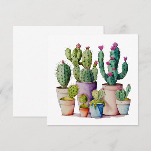 Schattige waterverf cactussen succulenten in potte kaart (Voorkant / Achterkant)