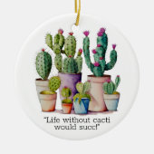 Schattige waterverf cactussen succulenten in potte keramisch ornament (Voorkant)