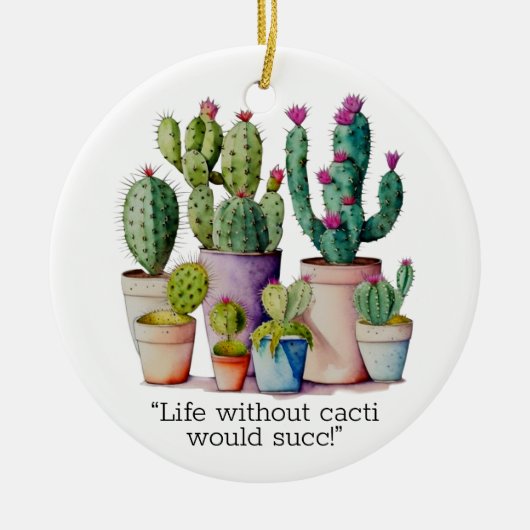 Schattige waterverf cactussen succulenten in potte keramisch ornament (Voorkant)