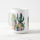 Schattige waterverf cactussen succulenten in potte koffiemok (Voorkant links)