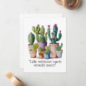 Schattige waterverf cactussen succulenten in potte notitiekaartje (Voorkant / Achterkant in situ)