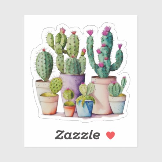 Schattige waterverf cactussen succulenten in potte sticker (Vel)